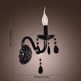 مصباح حائط كريستالي أسود مع لمبة شمعية