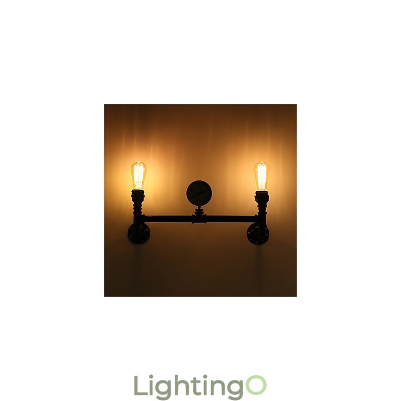 مصابيح حائطية صناعية عتيقة برأسين باللون الأسود، مصابيح إبداعية لتزيين المطاعم والمقاهي والحانات