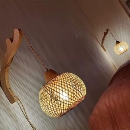 مصباح حائط من الخيزران بتصميم ريفي أمريكي عتيق مصنوع من حبل القنب مزود بمقبس