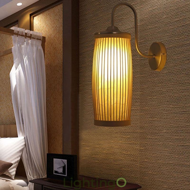 مصباح حائط بتصميم أسطوانة الخصر، مصباح حائطي إبداعي من الخيزران، بجانب السرير، إضاءة ريفية على السلالم