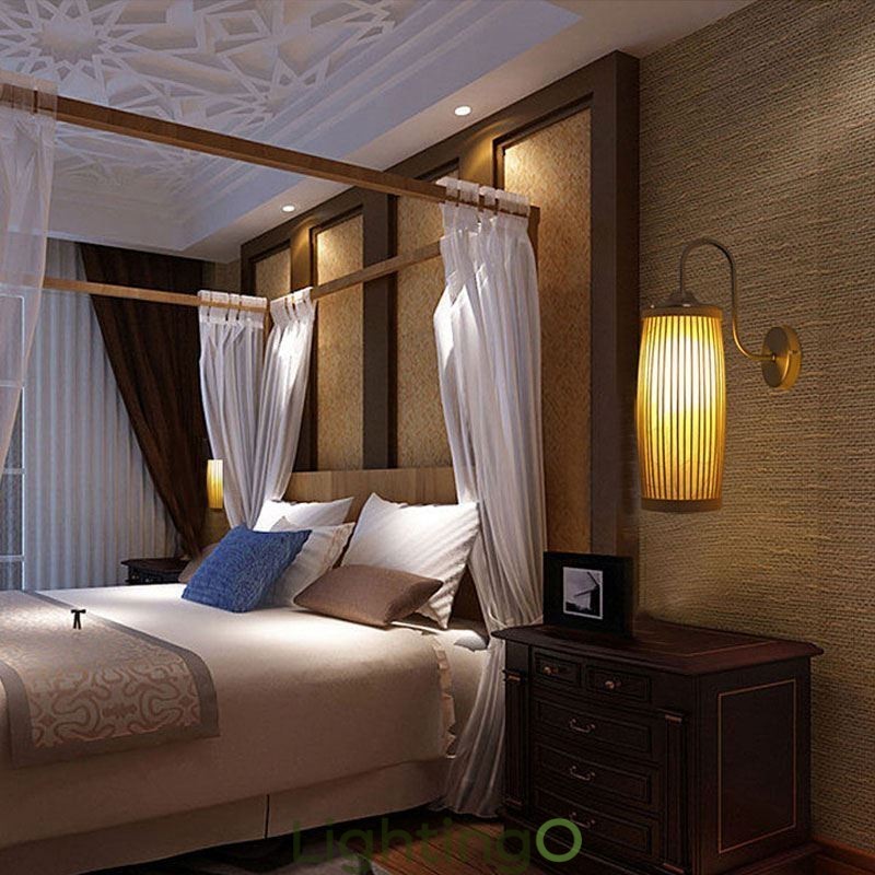 مصباح حائط بتصميم أسطوانة الخصر، مصباح حائطي إبداعي من الخيزران، بجانب السرير، إضاءة ريفية على السلالم
