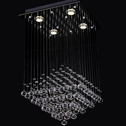 مصباح كريستالي شفاف بأربعة مصابيح بتصميم بسيط