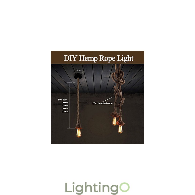 1 مصباح DIY فني من حبل القنب مصباح إسقاط إبداعي من حبل القنب