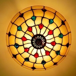 مصباح جلوس زجاجي ملون بنصف قبة من الحديد المطاوع بتصميم أوروبي مقاس 30×19 سم