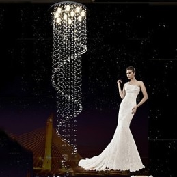 ثريا كريستالية حديثة مع مصابيح إضاءة حلزونية واحدة، قطر 70 سم، ارتفاع 250 سم