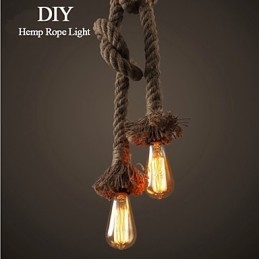 1 مصباح DIY فني من حبل القنب مصباح إسقاط إبداعي من حبل القنب